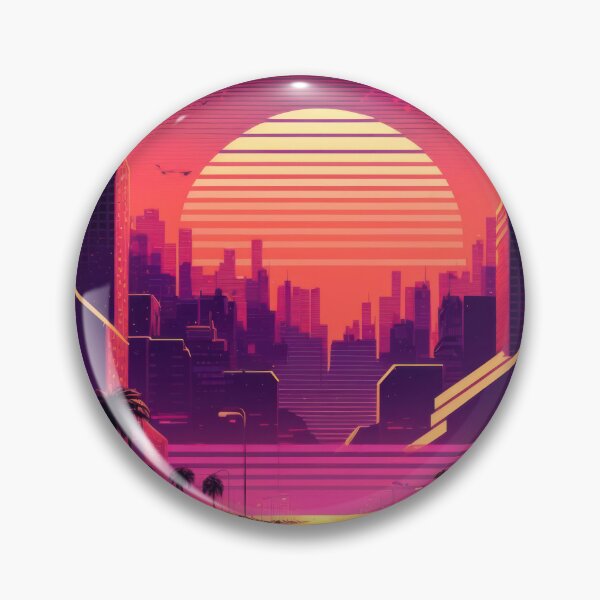 Item preview, Synth wave retro city landscape background at sunset designed and sold by Damian Sobczyk.