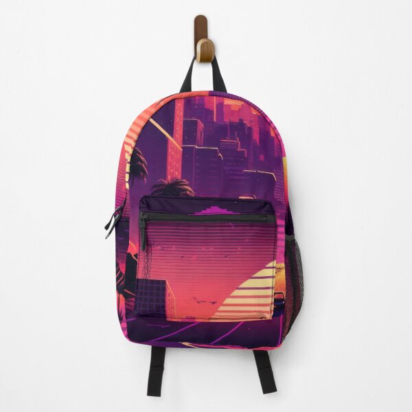 Item preview, Synth wave retro city landscape background at sunset designed and sold by Damian Sobczyk.