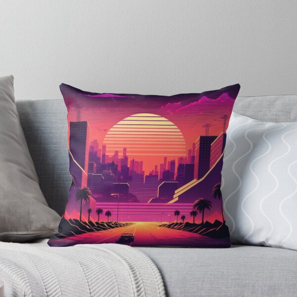 Item preview, Synth wave retro city landscape background at sunset designed and sold by Damian Sobczyk.