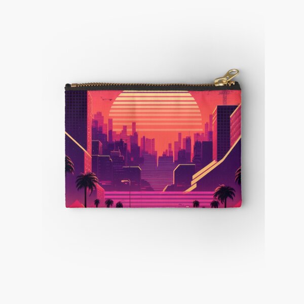 Item preview, Synth wave retro city landscape background at sunset designed and sold by Damian Sobczyk.