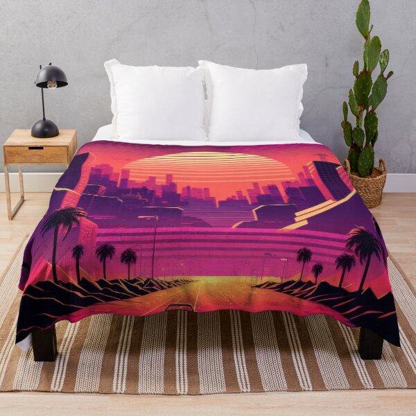 Item preview, Synth wave retro city landscape background at sunset designed and sold by Damian Sobczyk.