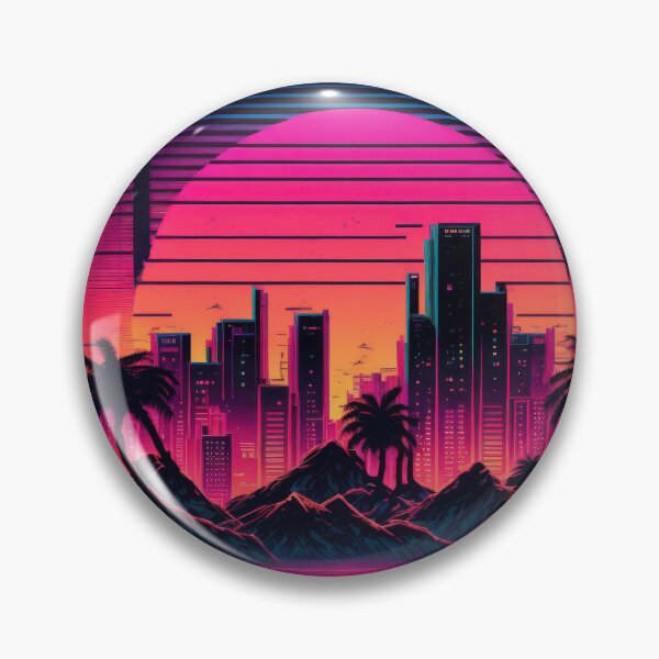 Item preview, Synth wave retro city landscape background at sunset designed and sold by Damian Sobczyk.