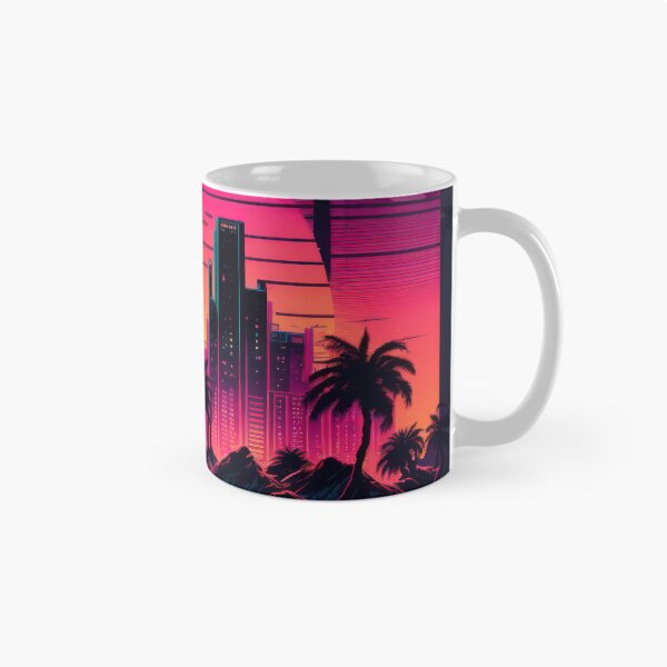 Item preview, Synth wave retro city landscape background at sunset designed and sold by Damian Sobczyk.