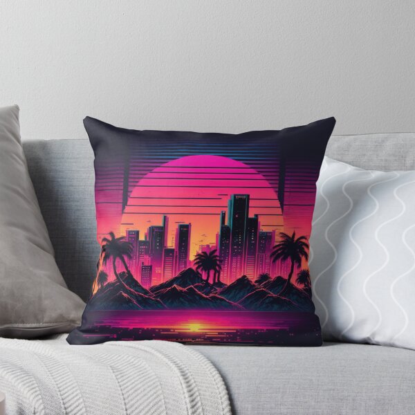 Item preview, Synth wave retro city landscape background at sunset designed and sold by Damian Sobczyk.