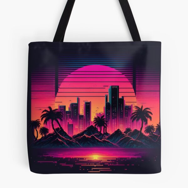 Item preview, Synth wave retro city landscape background at sunset designed and sold by Damian Sobczyk.