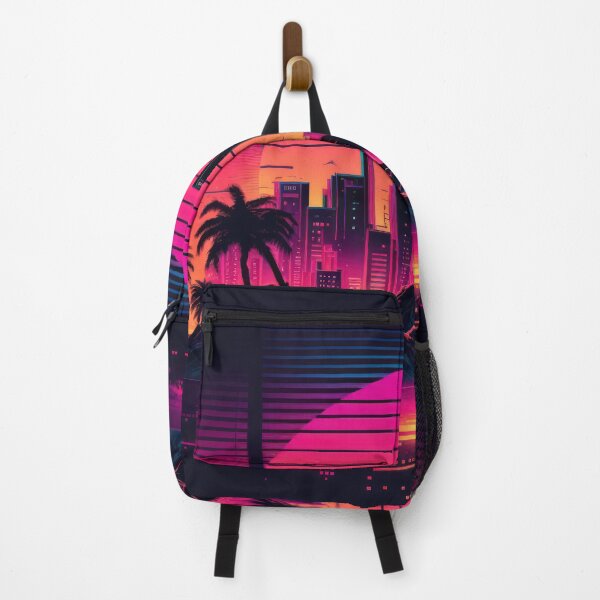 Item preview, Synth wave retro city landscape background at sunset designed and sold by Damian Sobczyk.