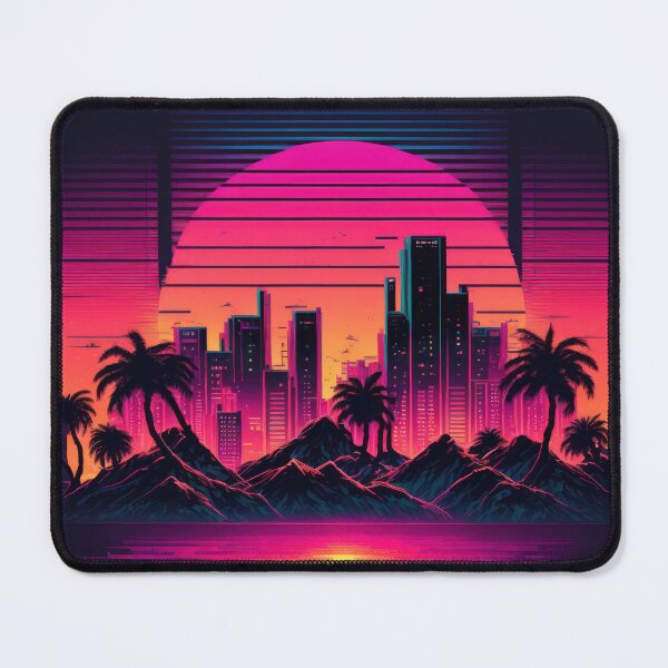 Item preview, Synth wave retro city landscape background at sunset designed and sold by Damian Sobczyk.