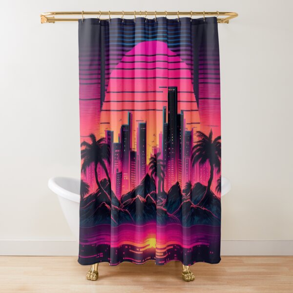 Item preview, Synth wave retro city landscape background at sunset designed and sold by Damian Sobczyk.