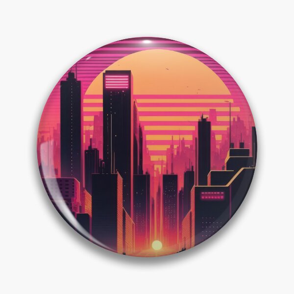 Item preview, Synth wave retro city landscape background at sunset designed and sold by Damian Sobczyk.