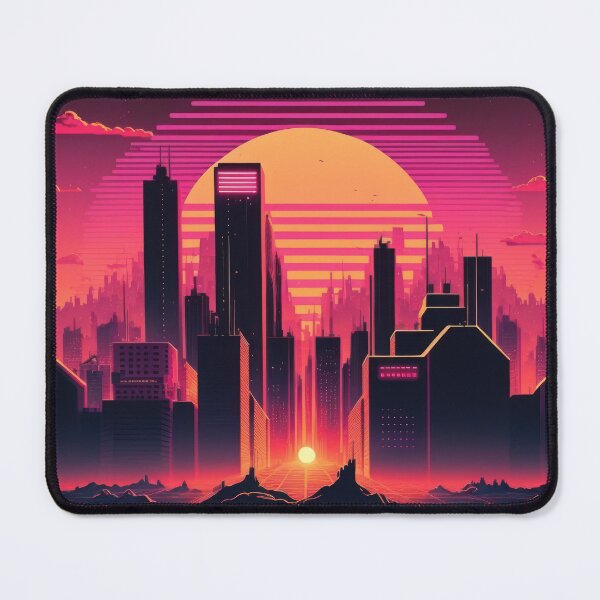 Item preview, Synth wave retro city landscape background at sunset designed and sold by Damian Sobczyk.