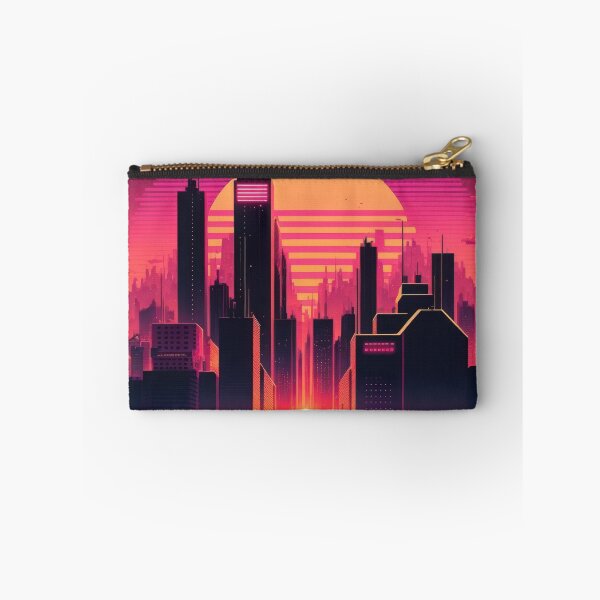 Item preview, Synth wave retro city landscape background at sunset designed and sold by Damian Sobczyk.