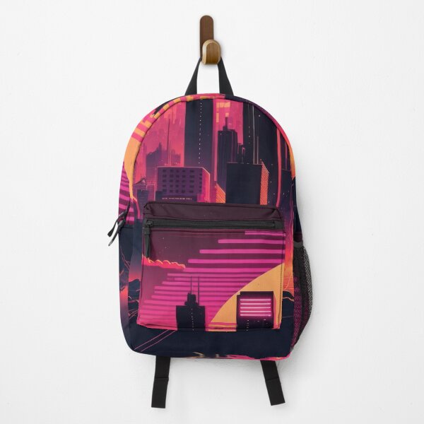 Item preview, Synth wave retro city landscape background at sunset designed and sold by Damian Sobczyk.