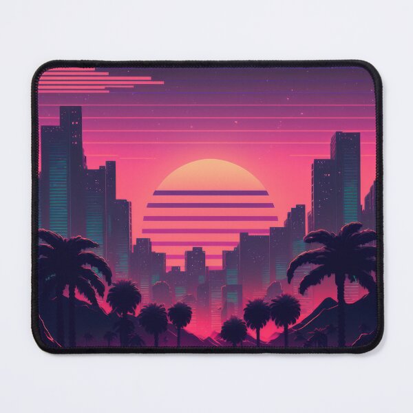 Item preview, Synth wave retro city landscape background at sunset designed and sold by Damian Sobczyk.