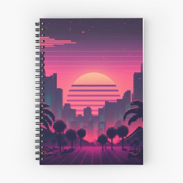 Item preview, Synth wave retro city landscape background at sunset designed and sold by Damian Sobczyk.