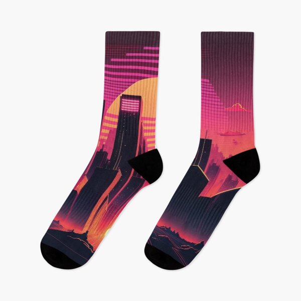 Item preview, Synth wave retro city landscape background at sunset designed and sold by Damian Sobczyk.