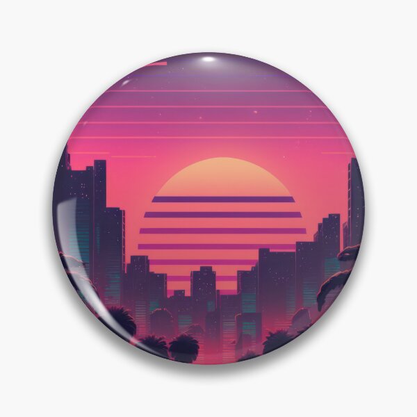Item preview, Synth wave retro city landscape background at sunset designed and sold by Damian Sobczyk.