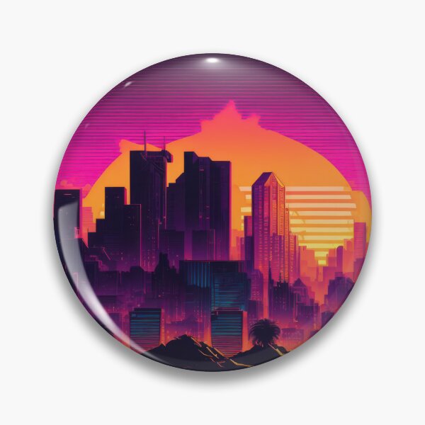 Item preview, Synth wave retro city landscape background at sunset designed and sold by Damian Sobczyk.