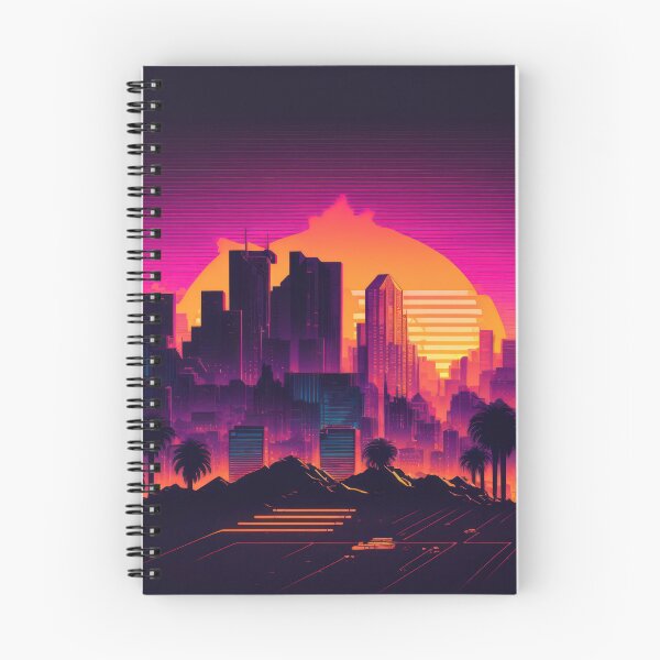 Item preview, Synth wave retro city landscape background at sunset designed and sold by Damian Sobczyk.