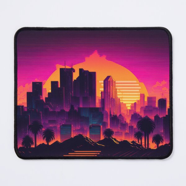 Item preview, Synth wave retro city landscape background at sunset designed and sold by Damian Sobczyk.