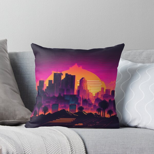 Item preview, Synth wave retro city landscape background at sunset designed and sold by Damian Sobczyk.