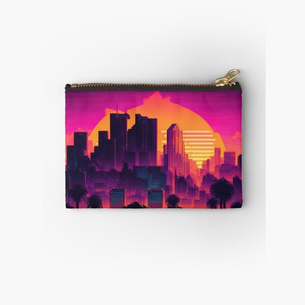 Item preview, Synth wave retro city landscape background at sunset designed and sold by Damian Sobczyk.