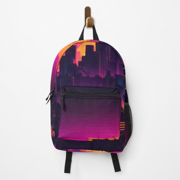 Item preview, Synth wave retro city landscape background at sunset designed and sold by Damian Sobczyk.