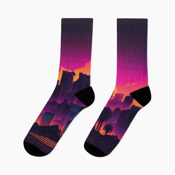 Item preview, Synth wave retro city landscape background at sunset designed and sold by Damian Sobczyk.