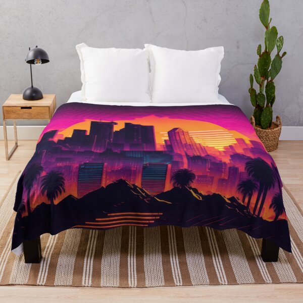 Item preview, Synth wave retro city landscape background at sunset designed and sold by Damian Sobczyk.