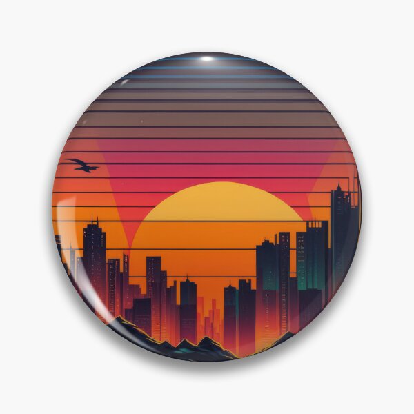Item preview, Synth wave retro city landscape background at sunset designed and sold by Damian Sobczyk.
