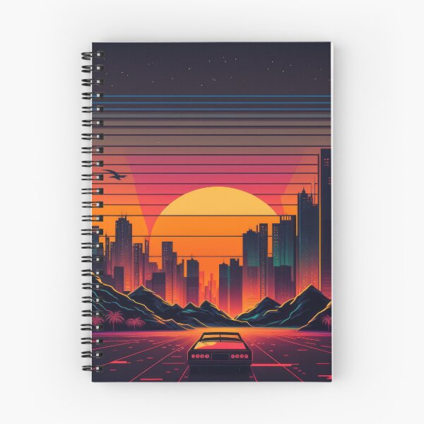 Item preview, Synth wave retro city landscape background at sunset designed and sold by Damian Sobczyk.