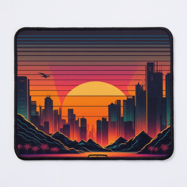 Item preview, Synth wave retro city landscape background at sunset designed and sold by Damian Sobczyk.