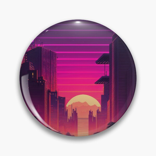 Item preview, Synth wave retro city landscape background at sunset designed and sold by Damian Sobczyk.