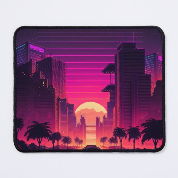Item preview, Synth wave retro city landscape background at sunset designed and sold by Damian Sobczyk.