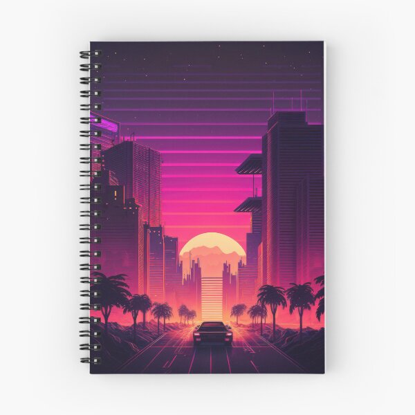 Item preview, Synth wave retro city landscape background at sunset designed and sold by Damian Sobczyk.