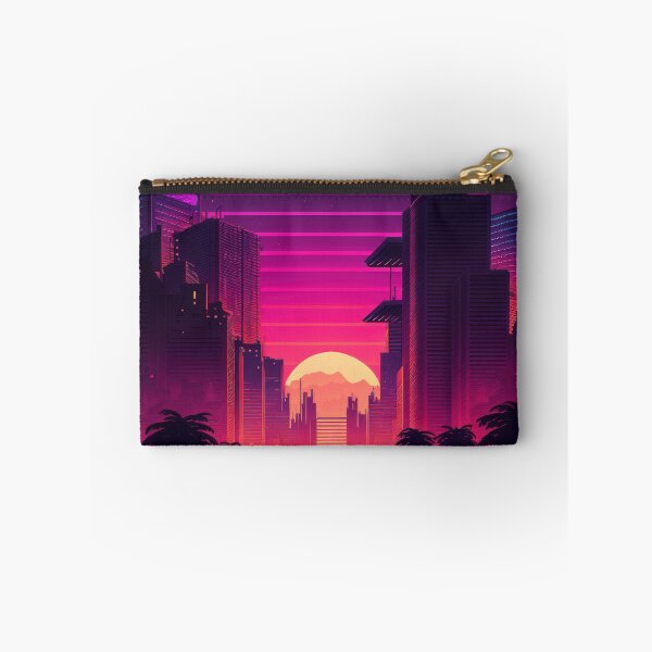 Item preview, Synth wave retro city landscape background at sunset designed and sold by Damian Sobczyk.