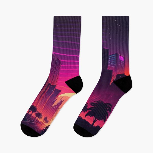 Item preview, Synth wave retro city landscape background at sunset designed and sold by Damian Sobczyk.