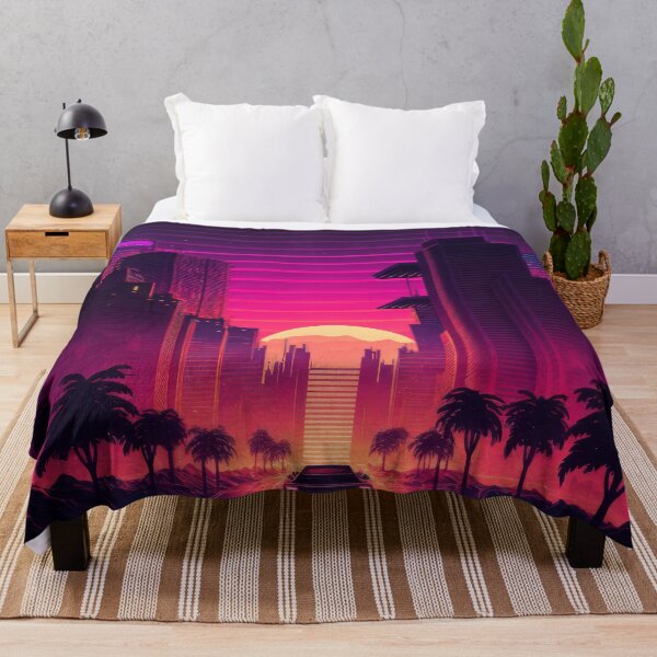 Item preview, Synth wave retro city landscape background at sunset designed and sold by Damian Sobczyk.