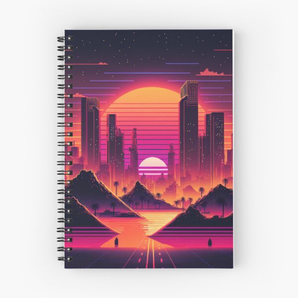 Item preview, Synth wave retro city landscape background at sunset designed and sold by Damian Sobczyk.