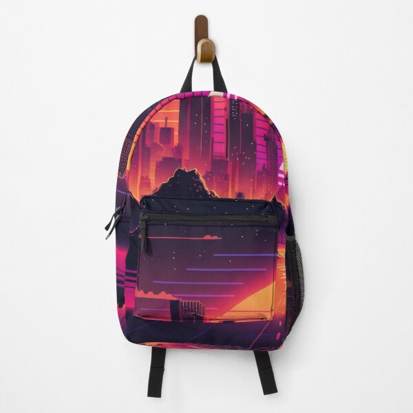 Item preview, Synth wave retro city landscape background at sunset designed and sold by Damian Sobczyk.