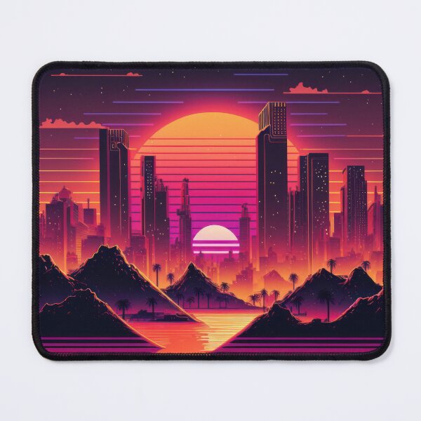 Item preview, Synth wave retro city landscape background at sunset designed and sold by Damian Sobczyk.