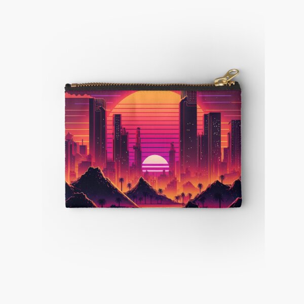 Item preview, Synth wave retro city landscape background at sunset designed and sold by Damian Sobczyk.
