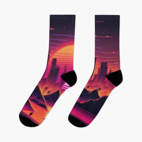 Item preview, Synth wave retro city landscape background at sunset designed and sold by Damian Sobczyk.