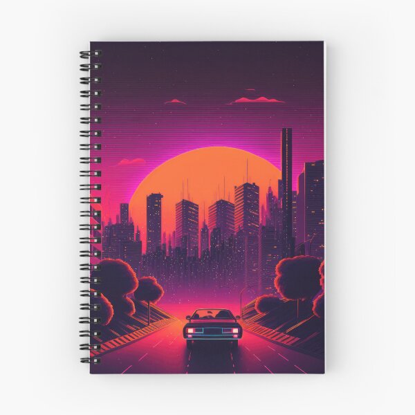 Item preview, Synth wave retro city landscape background at sunset designed and sold by Damian Sobczyk.