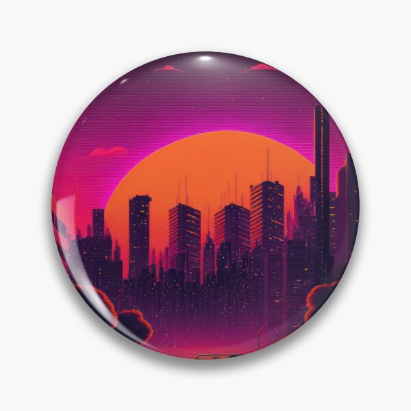 Item preview, Synth wave retro city landscape background at sunset designed and sold by Damian Sobczyk.