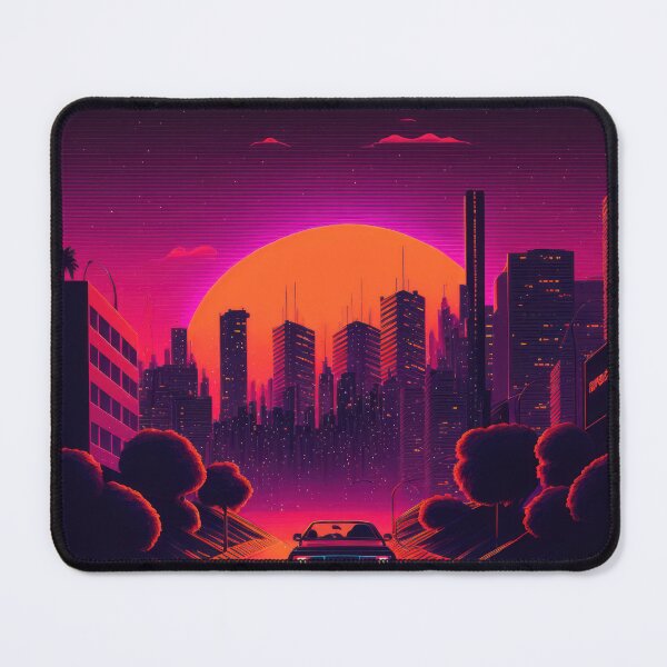 Item preview, Synth wave retro city landscape background at sunset designed and sold by Damian Sobczyk.