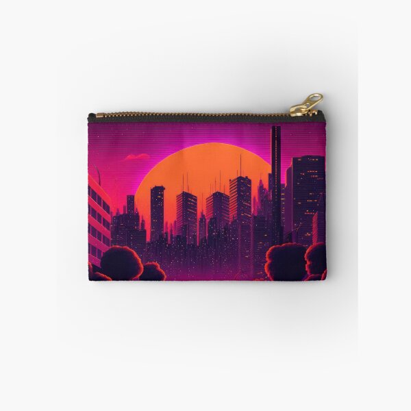 Item preview, Synth wave retro city landscape background at sunset designed and sold by Damian Sobczyk.