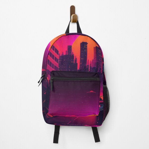 Item preview, Synth wave retro city landscape background at sunset designed and sold by Damian Sobczyk.