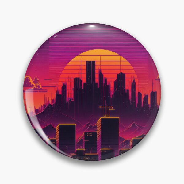 Item preview, Synth wave retro city landscape background at sunset designed and sold by Damian Sobczyk.