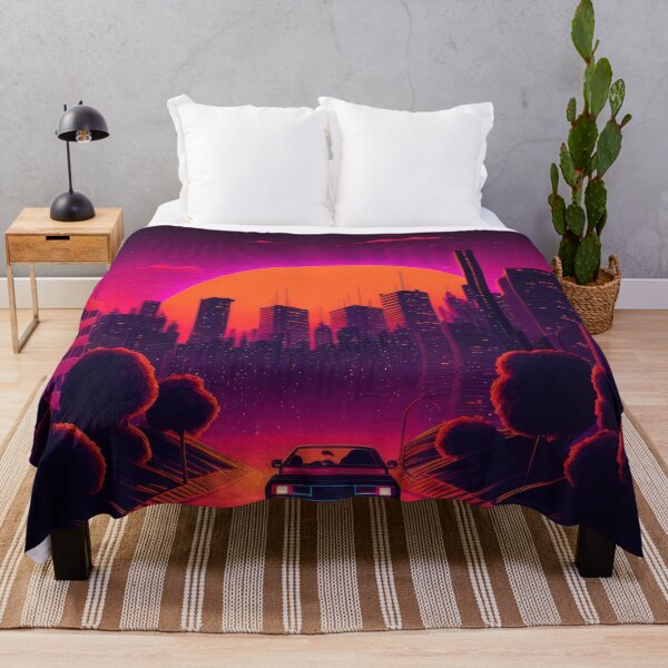 Item preview, Synth wave retro city landscape background at sunset designed and sold by Damian Sobczyk.