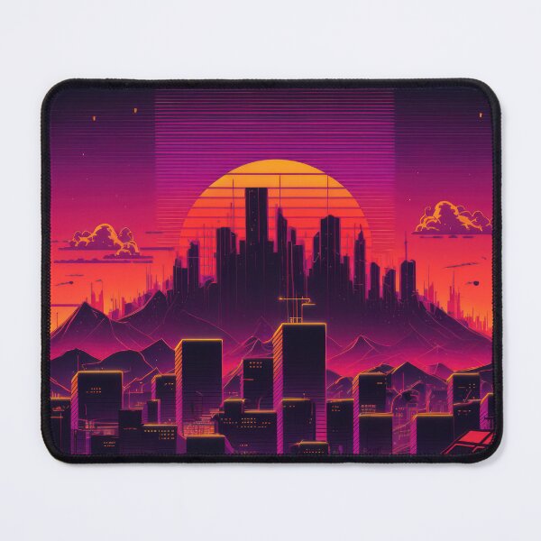 Item preview, Synth wave retro city landscape background at sunset designed and sold by Damian Sobczyk.